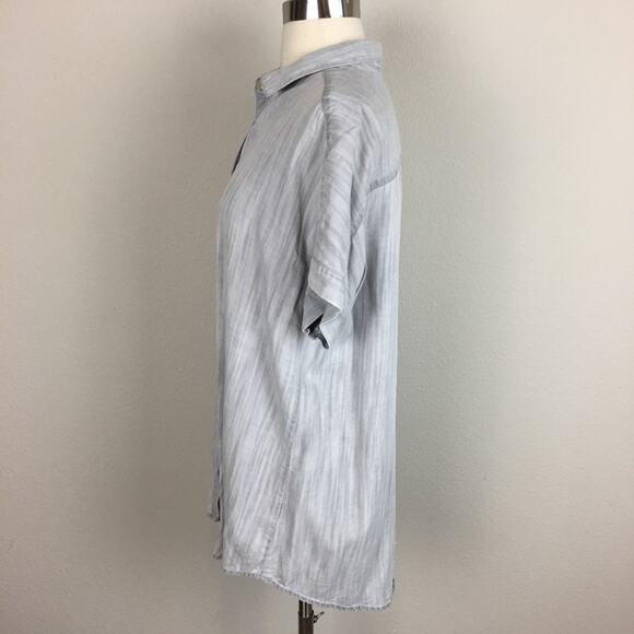 Soft Surroundings Gray Chambray Short Sleeve Button Dwon XS - Picture 3 of 8